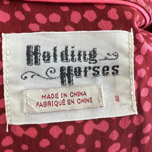 Anthropologie Holding Horses Red Patterned Sammie Button-Down Shirt Size 8 - Picture 5 of 7